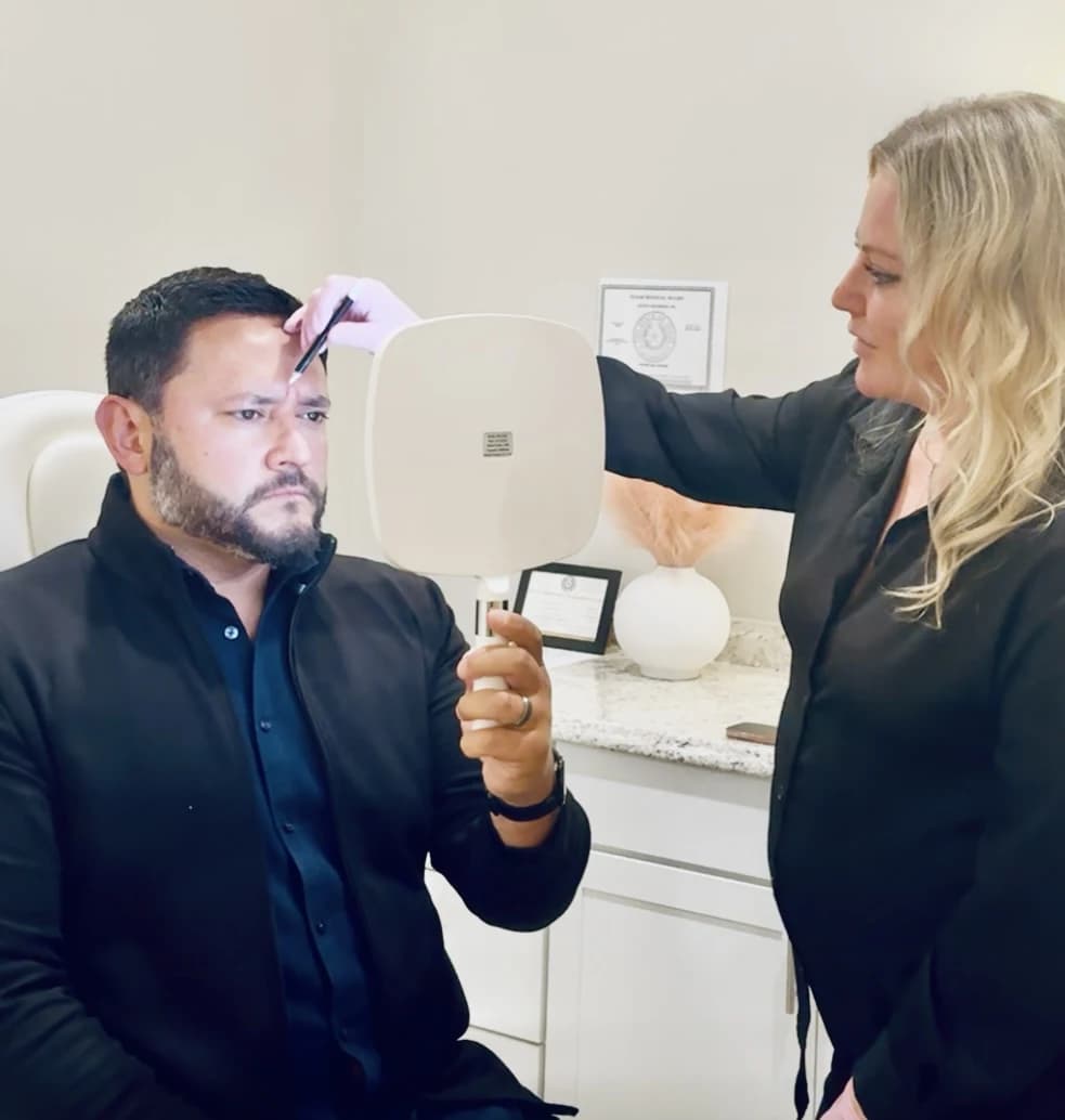 Facial mapping on a male client for facial balancing in Austin