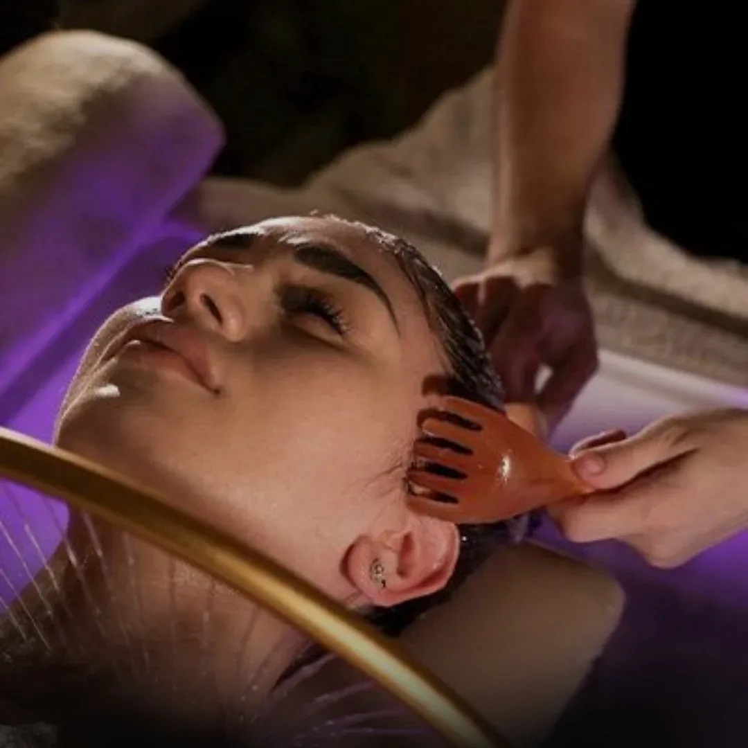 Scalp and hair treatment during a head spa at Banyan & Bamboo in Austin