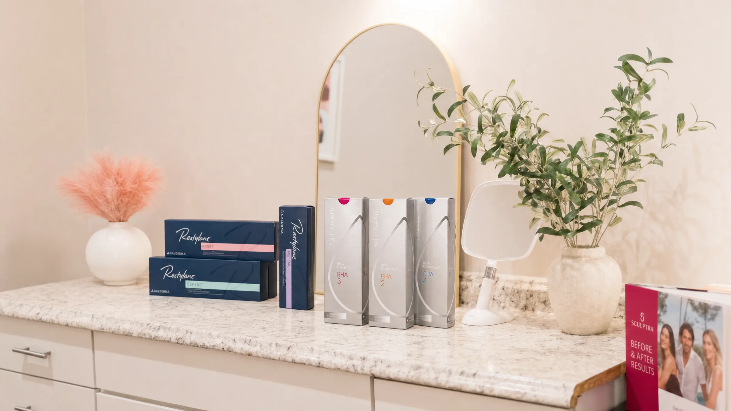 Restylane and RHA Collection dermal fillers displayed at Banyan and Bamboo Med Spa Austin TX South Lamar