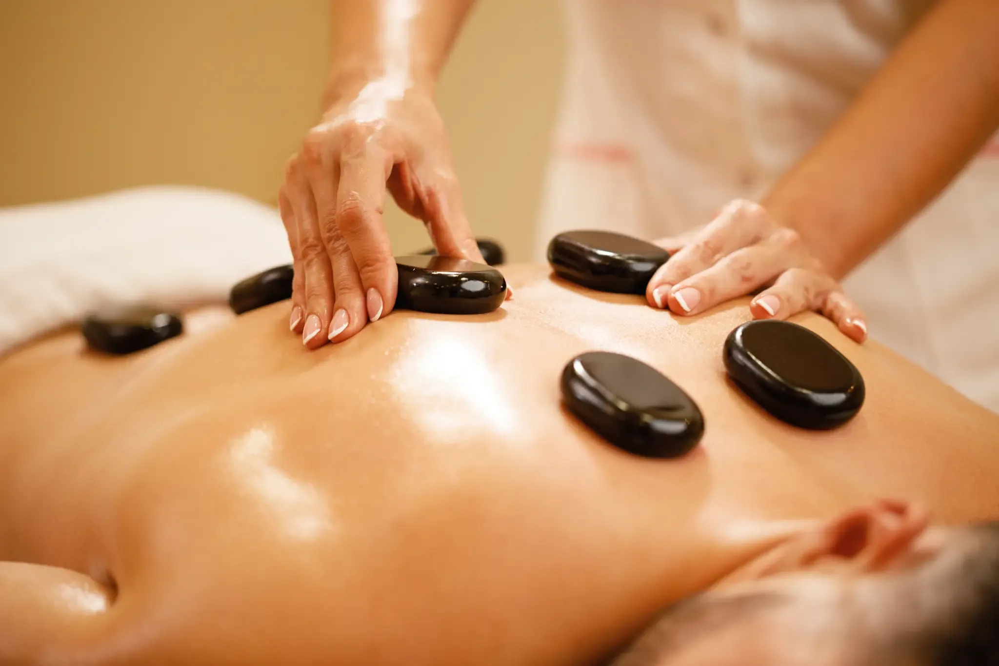 Hot stone therapy close-up
